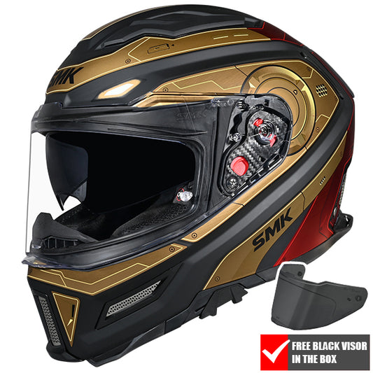 SMK Agnar Cyborg Helmet MA237 - Matt Black / Gold / Red