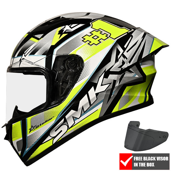SMK Stellar Sport Uno Helmet GL214 - White / Yellow