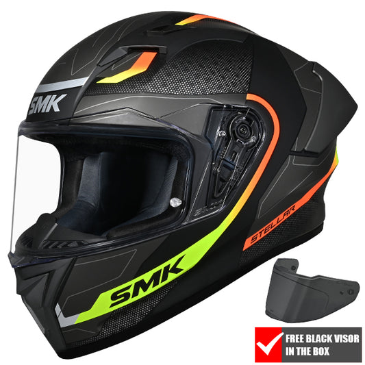 SMK Stellar Sport Flight Helmet MA264 - Matt Black /  Red / Yellow