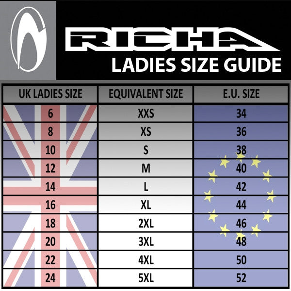 Richa Ladies Sizing Chart