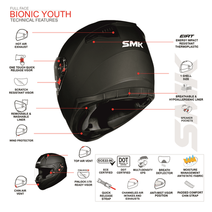 SMK Bionic Kids Youth Chimpz Helmet MA261 - Matt Black