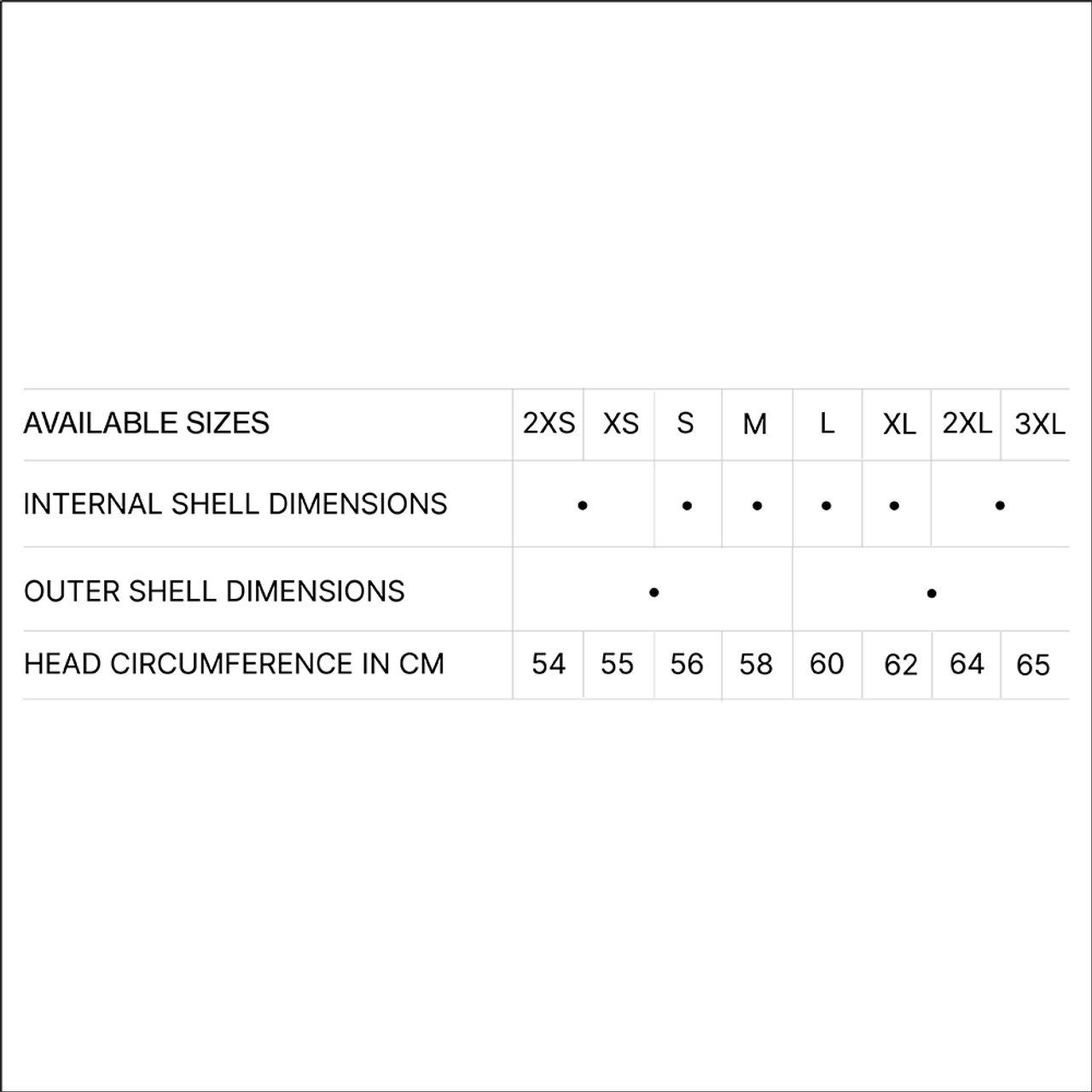Nolan N60-6 Helmet Size Chart