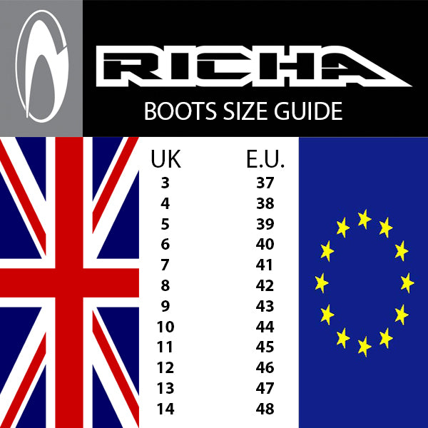 Richa Motorcycle Boot Size Chart