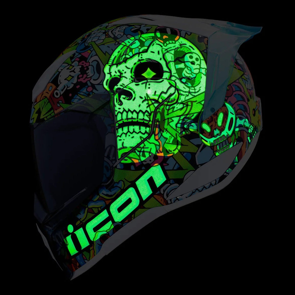 Glow in the dark Icon Ultraflite Doodle3 Helmet - White