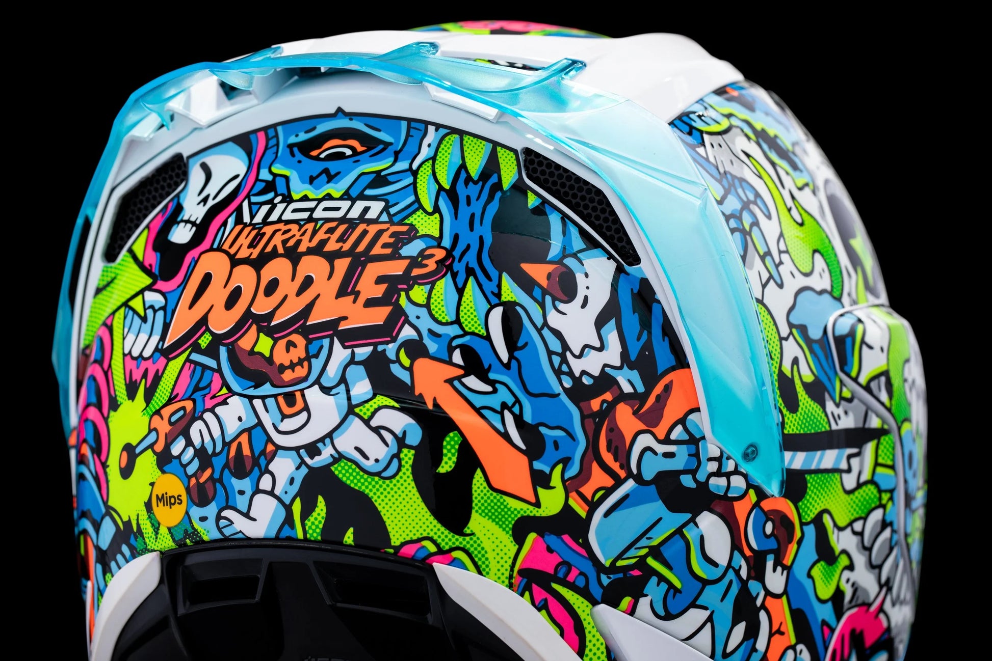 Rear of Icon Ultraflite Doodle3 Helmet - White