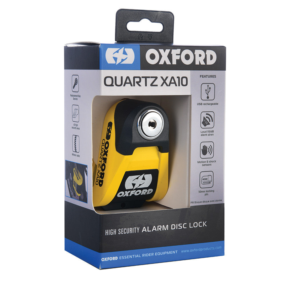 Oxford Quartz XA10 Alarm Motorcycle Disc Lock - Yellow / Black